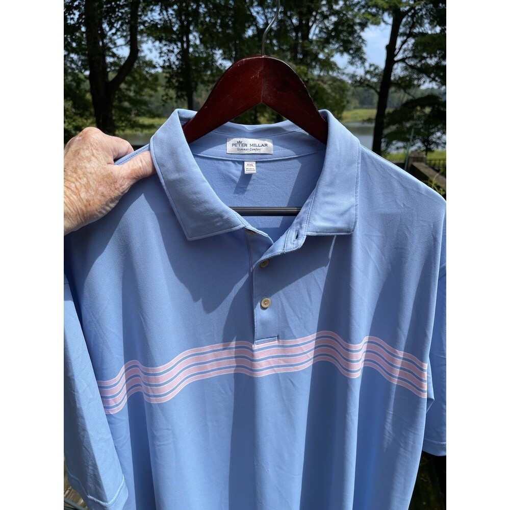 Peter Millar Summer Comfort Polo Shirt Blue Embroidered w Fallen Oak Mens XXL